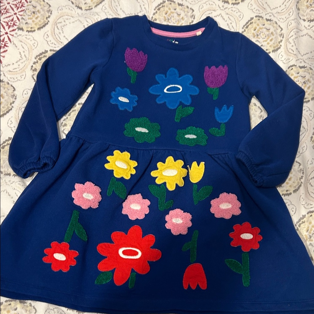 Mini Boden Kids' Floral Appliqué Long Sleeve Cotton Sweatshirt Dress